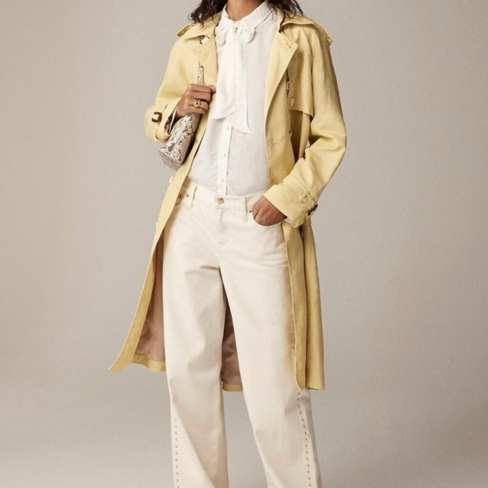 J Crew Relaxed Trench Coat Light Shiny Nylon Women's 6 Butter Yellow